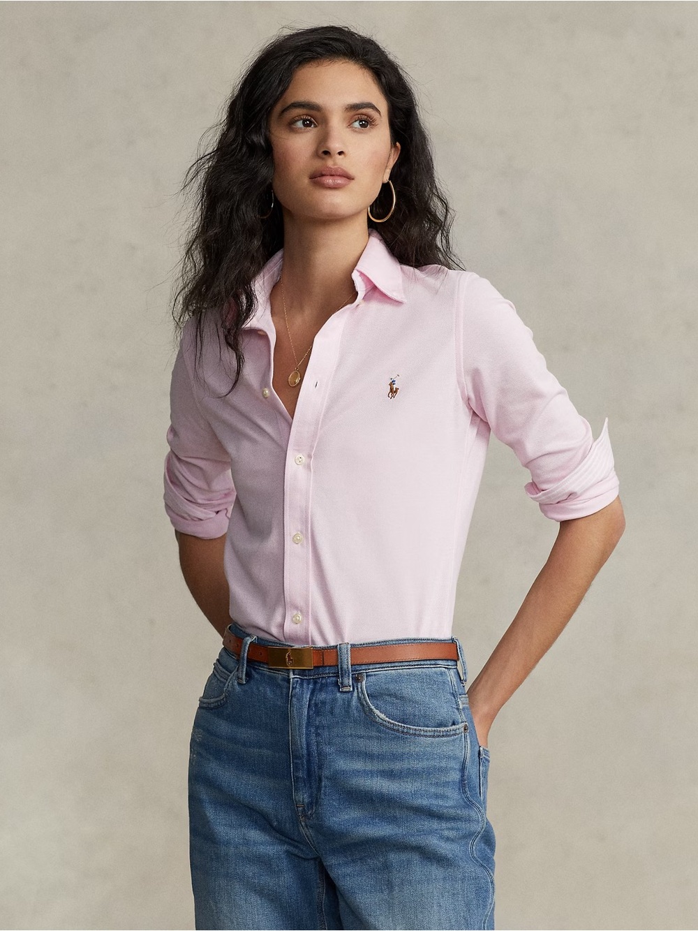 Ralph LaurenClassic Pink Button-Down Shirt - Women's Top Knit Oxford S